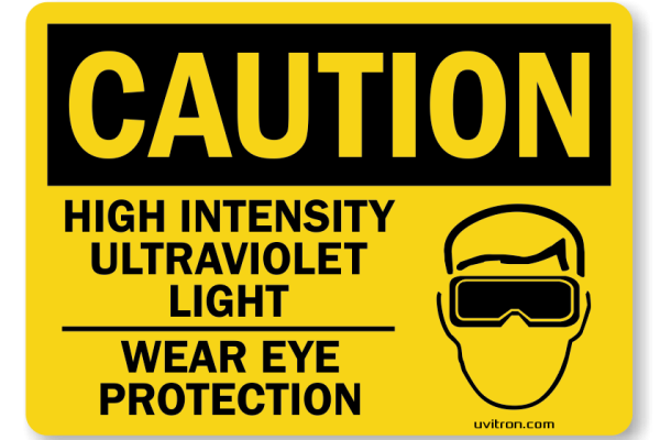 Caution Sign: High Intensity Ultraviolet Light Wear Eye Protection (with Goggles Graphic)